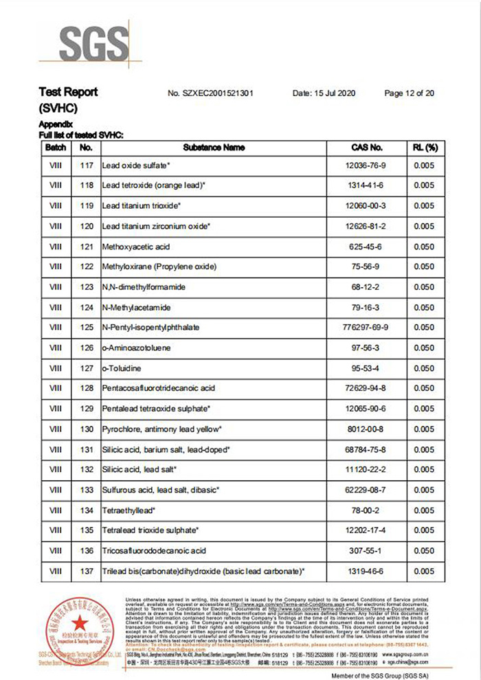 一次性保險(xiǎn)絲REACH認(rèn)證12