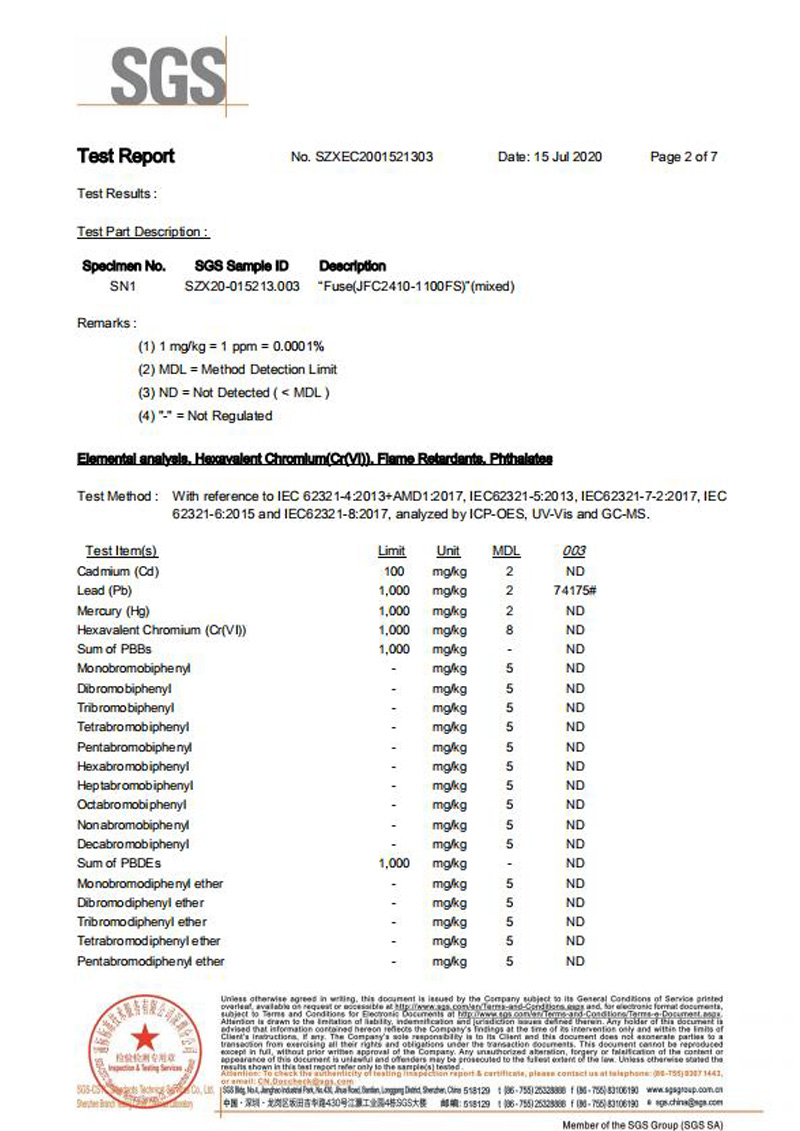 一次性保險絲SGS認證報告2